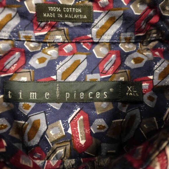 Time Pieces Button-Down Shirt Men’s XL Tall Navy Geometric Cotton Long Sleeve - Picture 2 of 9